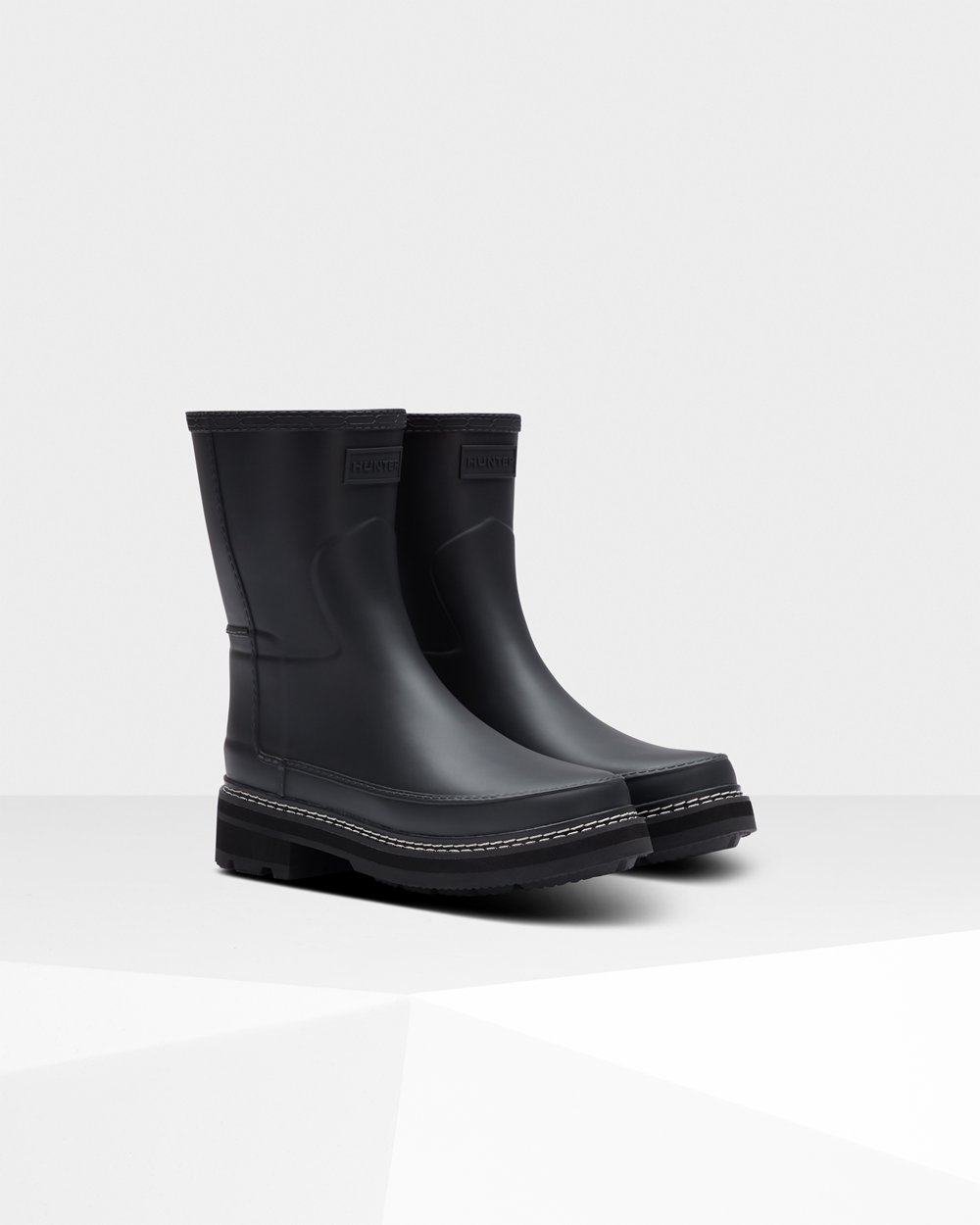 Womens Short Rain Boots - Hunter Refined Stitch Detail (94AVWQHGJ) - Black